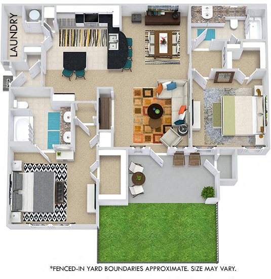 Floor plan for 2 beds, 2 baths, 1136 sqft